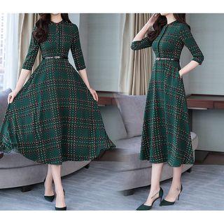 Plaid Chiffon Midi Dress