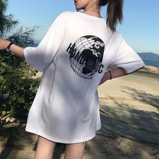 Elbow-sleeve Earth Graphic T-shirt
