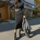 Rib-knit Turtleneck Dress With Belt