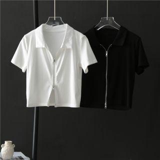 Short-sleeve Collared Zipped T-shirt