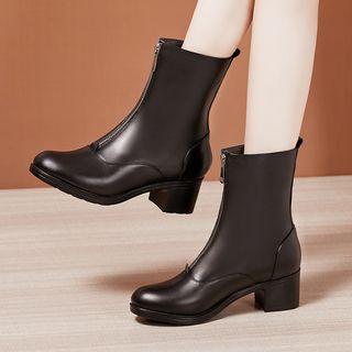Zipper Block Heel Short Boots