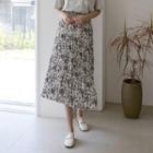 Printed Long Crinkled Skirt Ivory - One Size