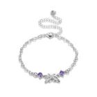Fashion Simple Hollow Butterfly Anklet With Purple Austrian Element Crystal Silver - One Size