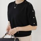 Studded Scallop-trim Knit Top