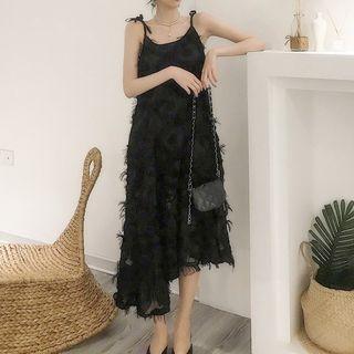 Asymmetric Hem Spaghetti-strap Fringed Dress