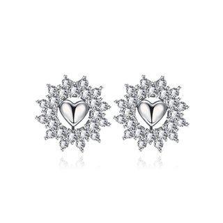 Fashion Bright Heart Shaped Cubic Zircon Stud Earrings Silver - One Size