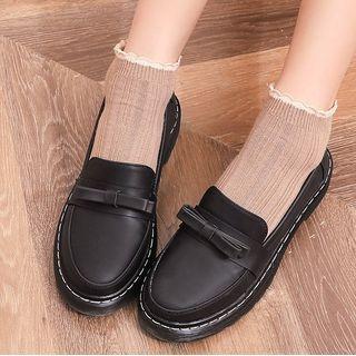 Platform Block Heel Bow Loafers