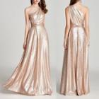 Sequined One-shoulder A-line Evening Gown