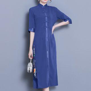 Set: Floral Print Sleeveless Qipao + Jacket