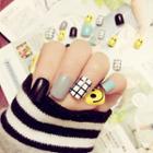 Smiley Plaid Faux Nail Tips D53 - Black & Yellow & White - One Size