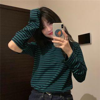 Elbow-cutout Striped Knit Top Stripes - Green - One Size