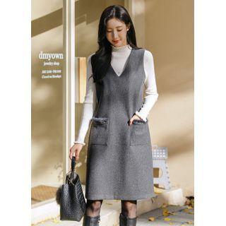 V-neck Faux-fur Tim Overall Dress