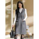 V-neck Faux-fur Tim Overall Dress