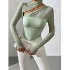 Long-sleeve Cut-out Mesh T-shirt