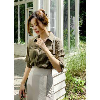Shirred Banded-hem Shirt