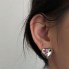 Heart Rhinestone Sterling Silver Earring Eh1061 - 1 Pair - Silver - One Size