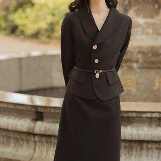 Set: Single-breasted Blazer + Midi Pencil Skirt