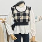 Sleeveless Gingham Check Knit Top