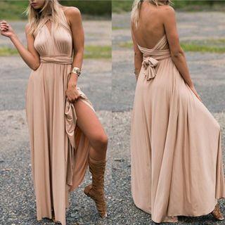 Halter Open-back Maxi Cocktail Dress