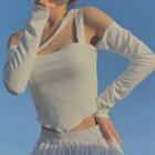 Long-sleeve Off-shoulder Asymmetrical Crop Top