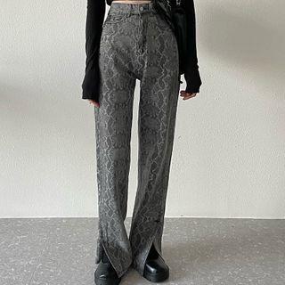 Snakeskin Print Wide Leg Jeans