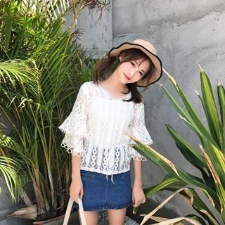 Set: Lace Top + Denim Skirt