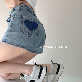 Heart-patch Wide-leg Denim Shorts