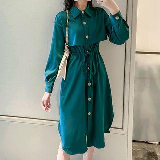 Single-breasted Drawstring Midi Coat Dress