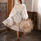 Embroidered Lace Long Jacket White - One Size