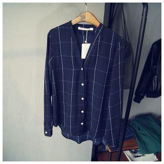 Pinstriped V-neck Blouse