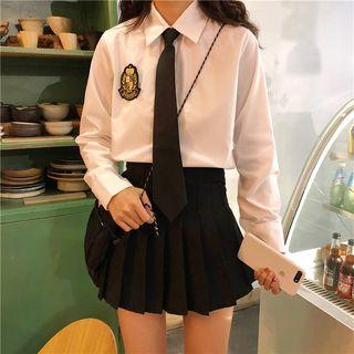 Long-sleeved Plain Shirt With Tie