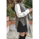 Turtleneck Wool Blend Knit Vest Gray - One Size