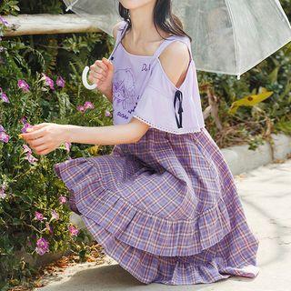 Plaid Strappy A-line Dress / Crop Top