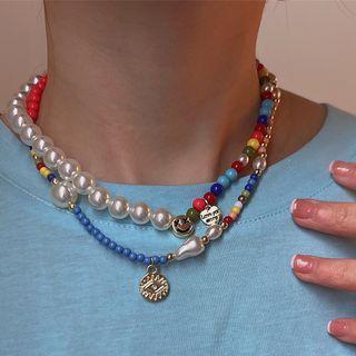 Evil Eye / Bear / Smiley Pendant Bead Necklace