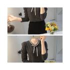 Long Sleeve Tie-neck Puff-shoulder Top
