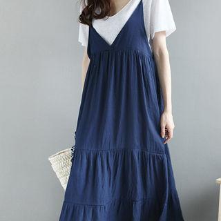 V-neck Sleeveless Tiered Midi Dress