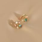 Cats Eye Stone Floral Stud Earring 1 Pair - Pink & Green - One Size