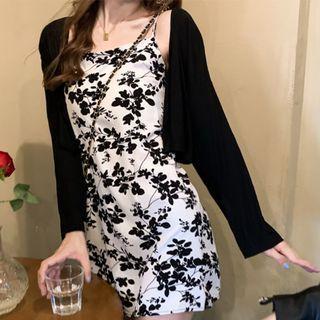 Spaghetti-strap Floral Mini Dress / Cardigan (various Designs)