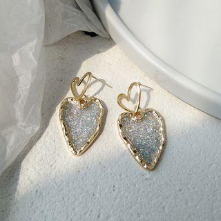 Glitter Heart Dangle Earring 1 Pair - S925 Silver - As Shown In Figure - One Size