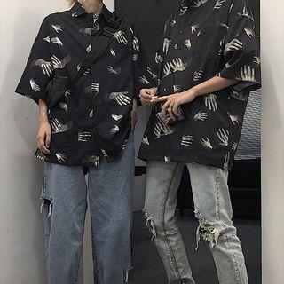 Couple Short Sleeve Hand Print Shirt