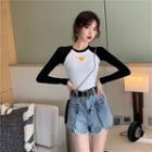 Color-block Printed Long-sleeve Top