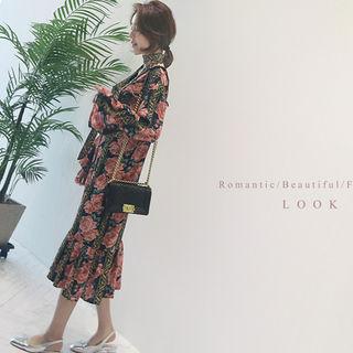 Ruffle-hem Rosette A-line Dress With Sash
