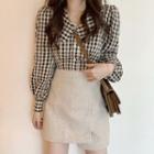 Lantern Long-sleeve Peter-pan Collar Plaid Blouse