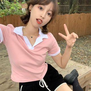 Short-sleeve Two-tone Polo Shirt / Slit Mini A-line Skort