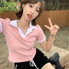 Short-sleeve Two-tone Polo Shirt / Slit Mini A-line Skort