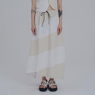 Drawstring Color Block Midi Dress White & Beige - One Size