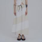Drawstring Color Block Midi Dress White & Beige - One Size