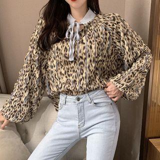 Leopard Print Blouse Black - One Size