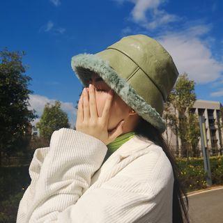 Fleece-lined Faux Leather Bucket Hat