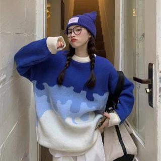 Gradient Color Block Knit Sweater